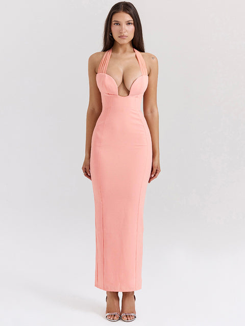 Strapless Halter Sexy Maxi Dress For Women Fashion Cut Out Sleeveless Backless Bodycon Club Party Long Dress Elegant