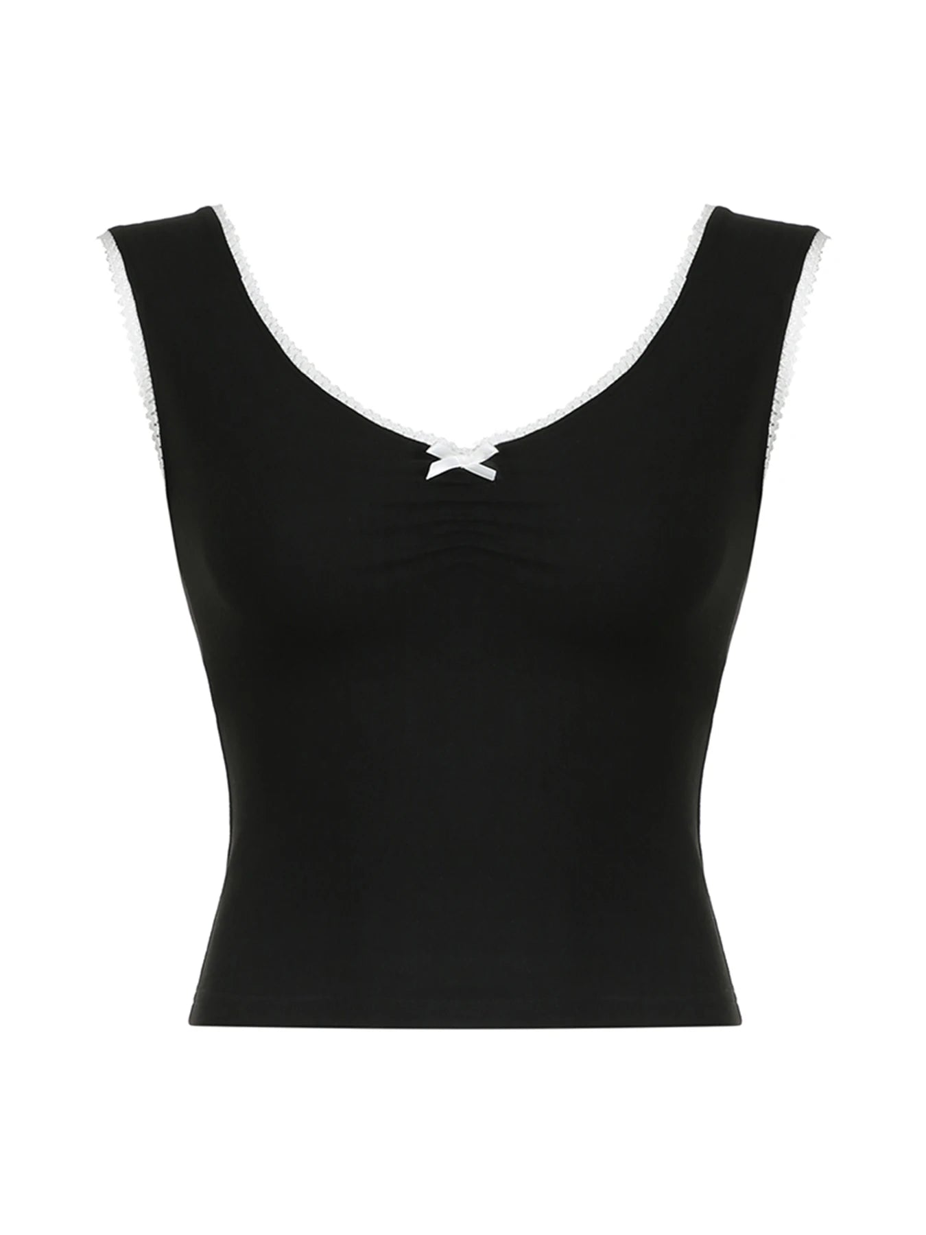 Contrast Binding Ruched V Neck Short Sleeve Y2K T Shirt Women Cute 2000s Clothes