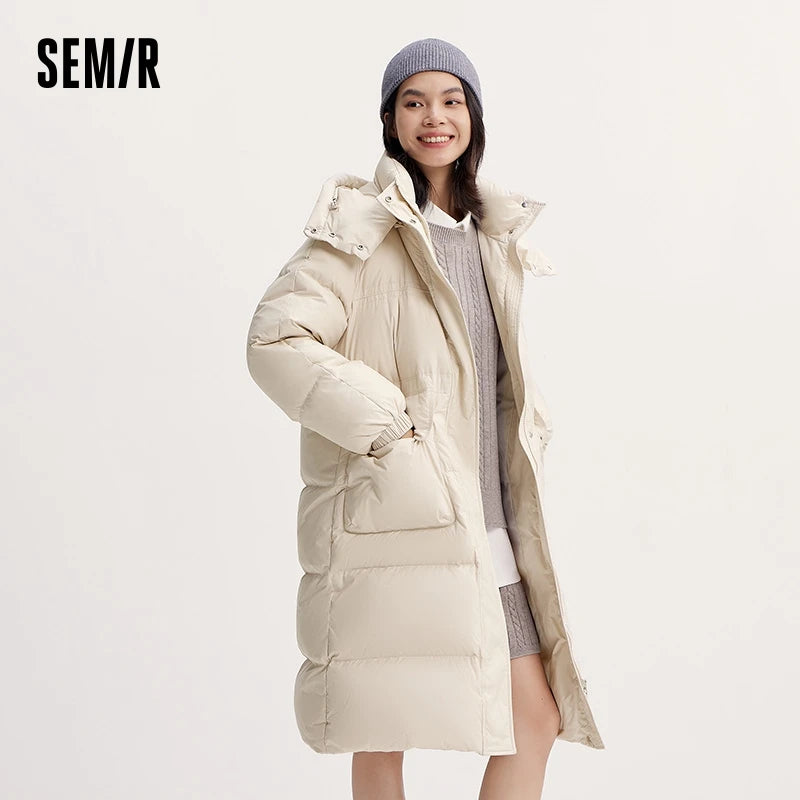 Down Jacket Women Long Length Detachable Hooded  New Winter Textured Winter Clothing