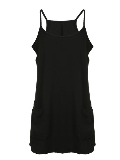 Black Solid Two Layers Wide Leg Rompers Womens Summer Vacation Casual Loose Sleeveless Dress Playsuits