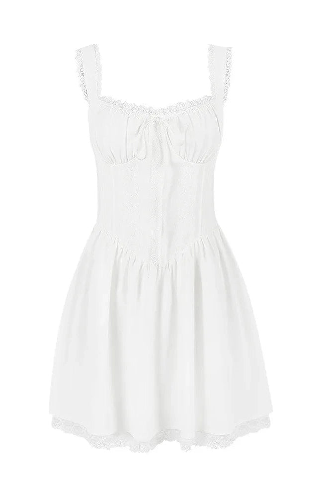Spaghetti Strap Lace Patchwork Mini Dress