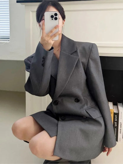 Autumn New Elegant Blazer Coats for Women Long Sleeve Office Lady Korean Fashion Casual Loose Street Trends Solid Blazers Jacket