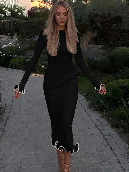 Ruffled Autumn Fashion Mini Dress Women’s Slim Long Sleeve Patchwork Elegant  Party Dress Casual Female Mini Dress New