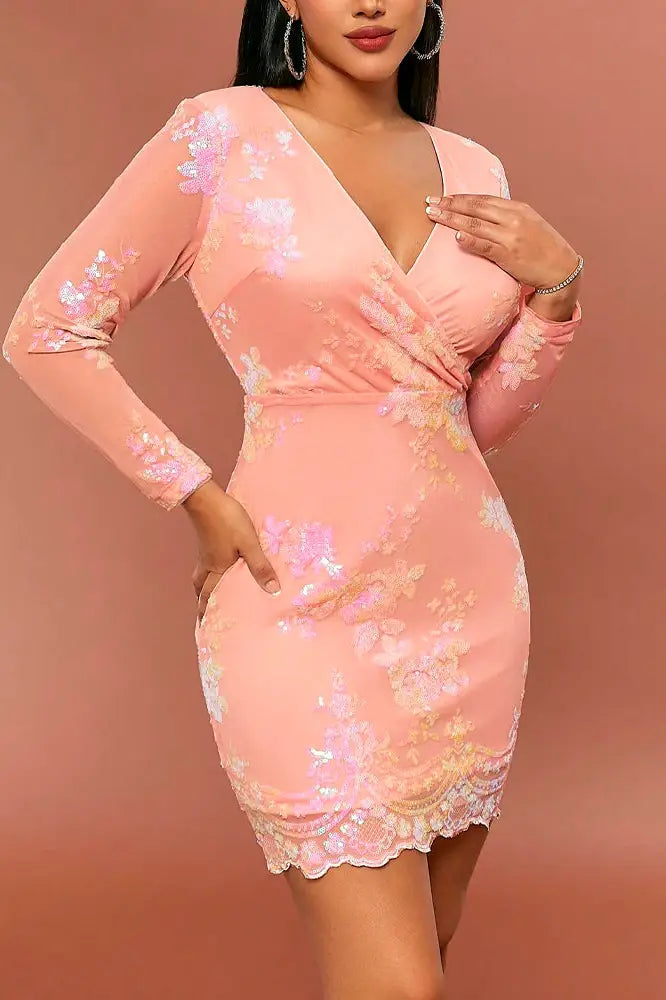 Sequin Floral Mini Dress