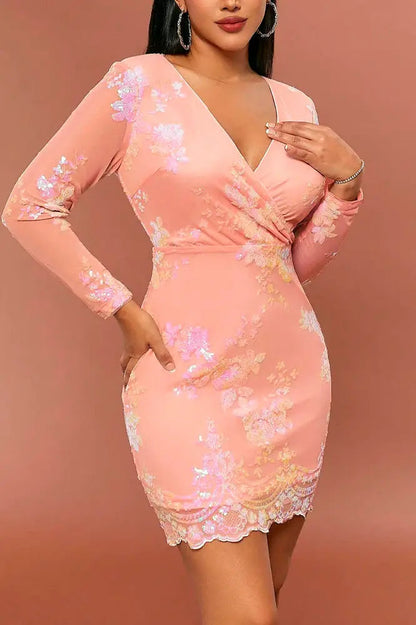 Sequin Floral Mini Dress