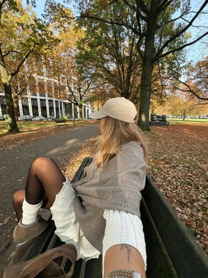 Chic Knitted Cape Cardigan Women Casual Solid Single-Breasted O-neck Sweaters Female Autumn Loose Versatile Simple Knitwear