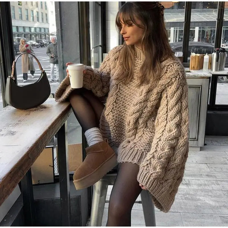 Loose Twist Knitted Sweater Pullover Women Oversize O-neck Long Batwing Sleeve Female Pullovers 2025 Autumn Winter Lady Sweaters