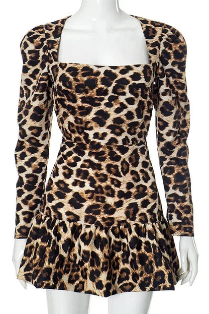Square Neck Long Sleeve Mini Dress