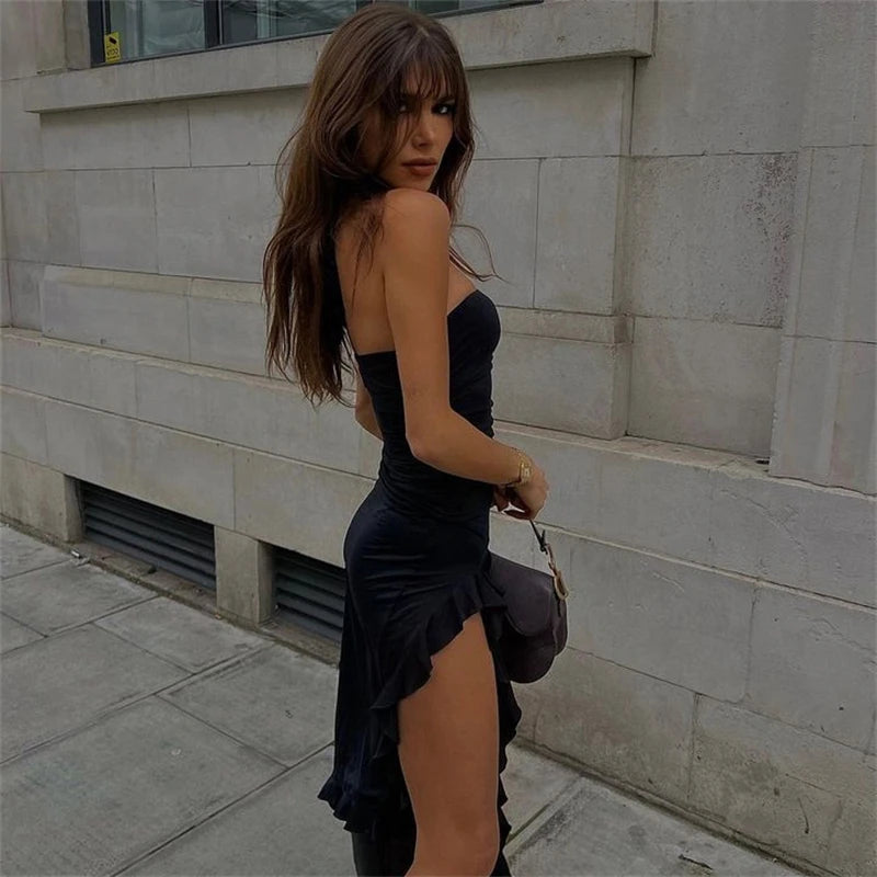 Europe and the United States style y2k spring fashion trend women’s new line shoulder chest bag buttock slim irregular dress