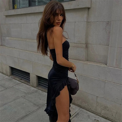 Europe and the United States style y2k spring fashion trend women’s new line shoulder chest bag buttock slim irregular dress