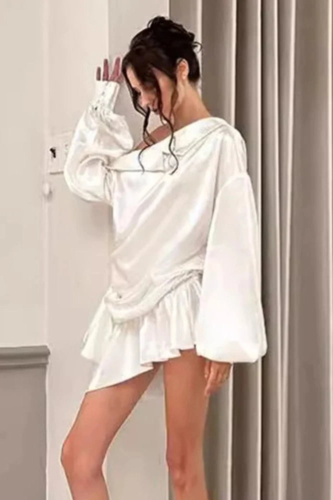 Backless Long Sleeve Mini Dress with High Waist