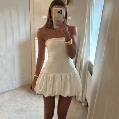 Contrast Color Mini Folds Dress For Strapless Slim Sleeveless Ruched Splice Y2K Beach FeClub Party Dress