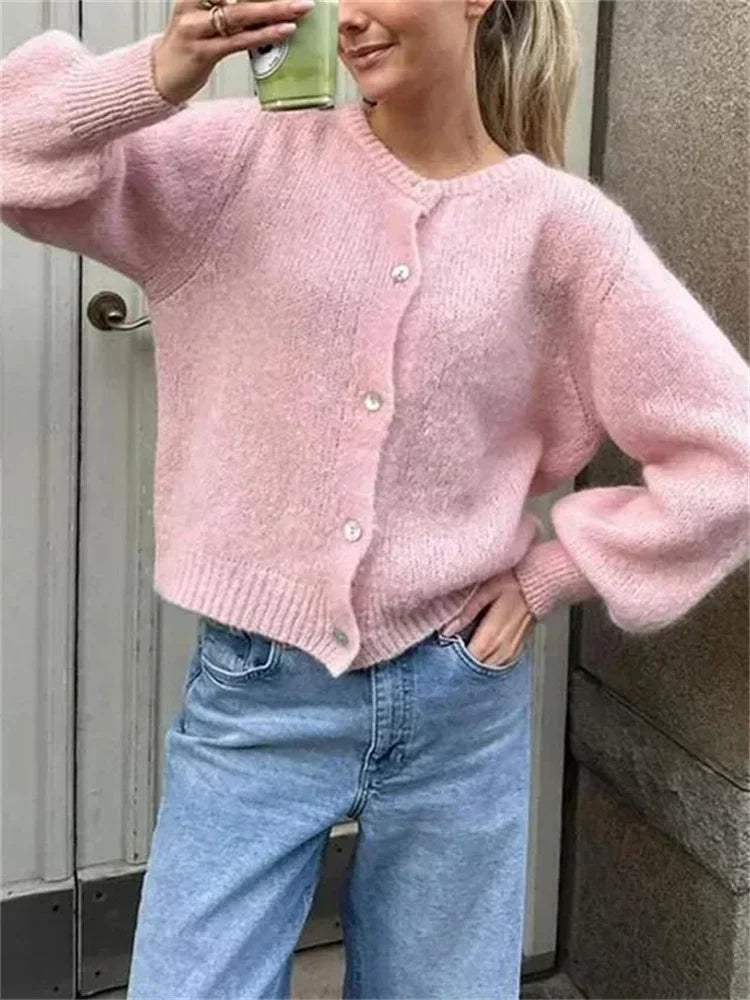 Loose Casual Sweater Cardigan Coat For Women Long Sleeve Cropped Solid Autumn Clothes Top Knitwear Women’s Outwear