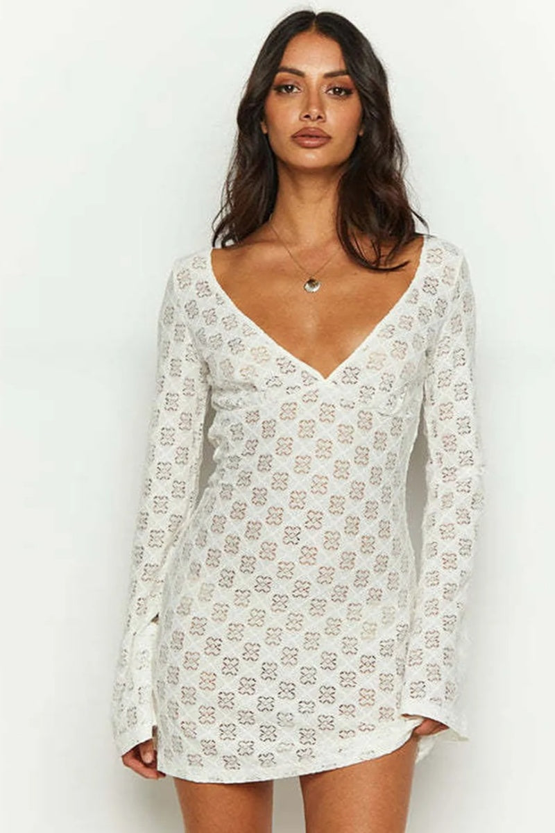 Vestido mini blanco estampado con espalda escotada