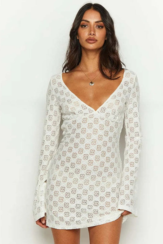 Vestido mini blanco estampado con espalda escotada
