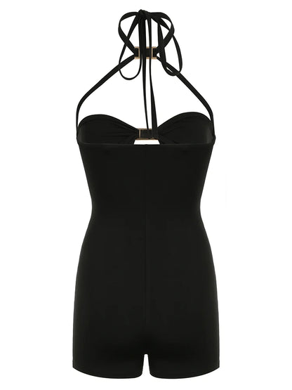 Hollow Out Skinny Sexy Tie Halter Rompers Womens Sleeveless Rave Summer Vacation Baddie Playsuits