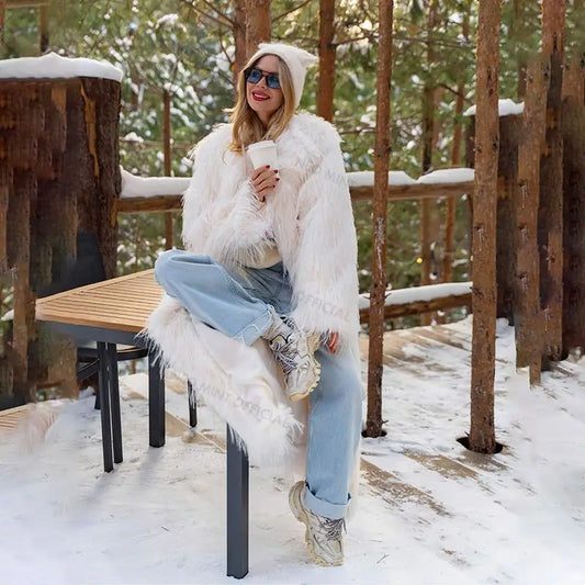 Long Eco Turkey Fur Coat Women  Winter Luxury Fashion Tassels Faux Fur Jacket Thick Warm Fluffy Outerwear Overcoat