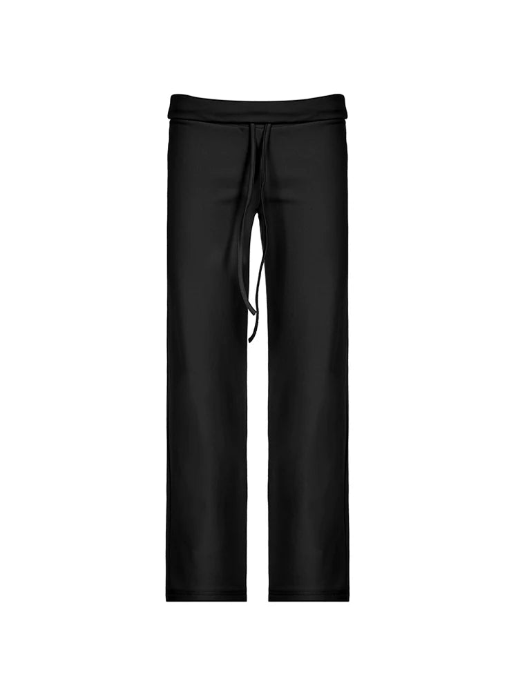 Solid Drawstring Low Waist Straight Pants Women Basic Casual Jogger Sweatpants