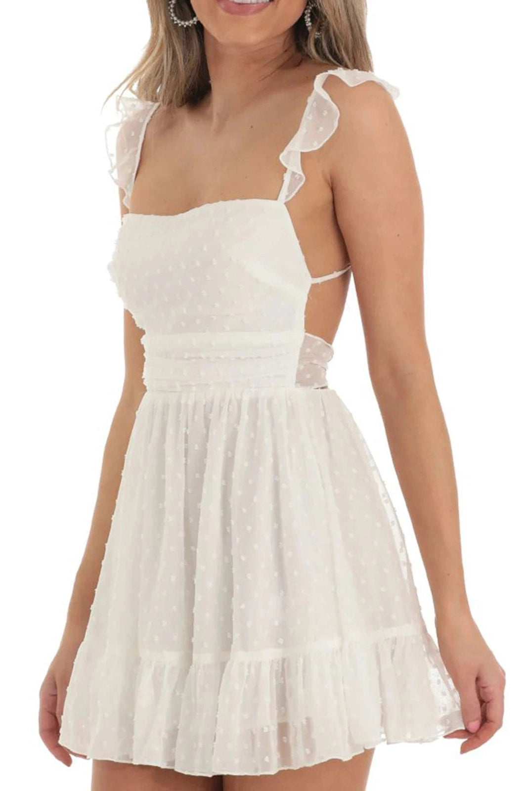 Backless Mini Dress with Sleeves and Tie-Up Detail