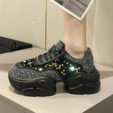 Women’s Chunky Lace Up Sneakers with Beads and Sequins | Ideal for All Seasons