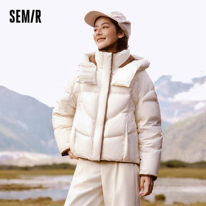 Down Jacket Women Loose Contrasting Colors  New Winter Hooded Puffer Jacket Trendy Personality Fashionable