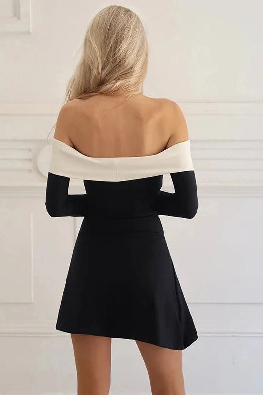 Off Shoulder Patchwork Mini Dress
