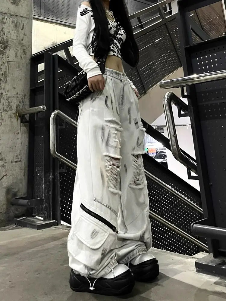 Graffiti Ripped Cargo Pants
