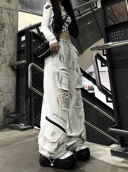 Graffiti Ripped Cargo Pants