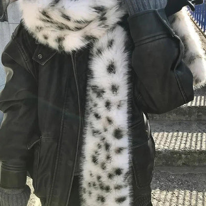 Y2K Leopard Print Faux Fur Scarf