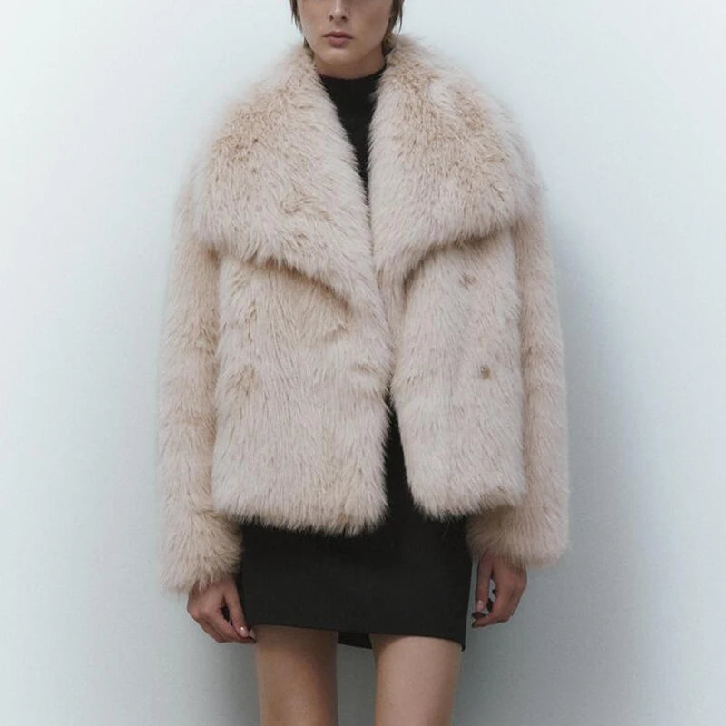 Chic Ins Blogger Brand Fashion Fake Fox Fur Jacket Coat Women  Winter Luxury Design Big Collar Fur Coats Cool Girls Overcoat