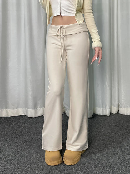 Solid Basic Casual Sweatpants Women Drawstring Waist Straight Leg Jogging Pants Y2K