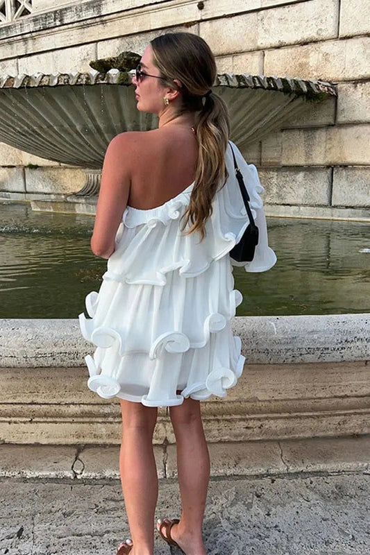 One Shoulder Mini Dress with Half Sleeve