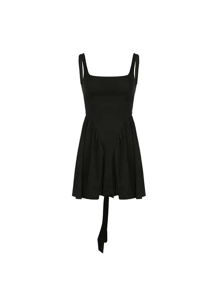 Solid Elegant Fashion Backless Sexy A Line Short Dress Women Sleeveless Square Collar Fit And Flare Dresses