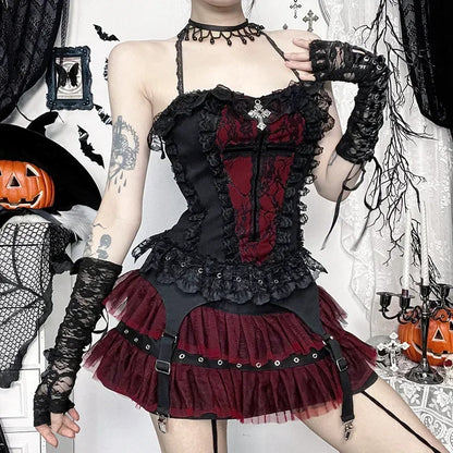 Skeleton Print Crop Corset