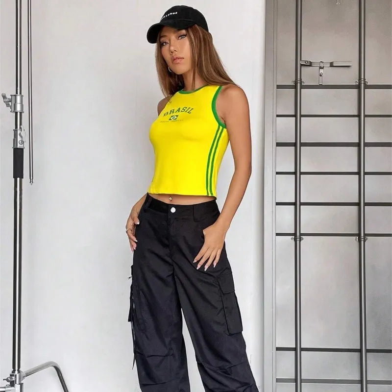 Short slim letters Europe and the United States top Y2K women’s summer vest crop sexy clothing street