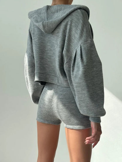 Sporty Style 3 piece Set Cotton Halter + Cotton Short +Cotton Hoodies Women¡¯s Causal Simple Knitter Suits Fashion Classical