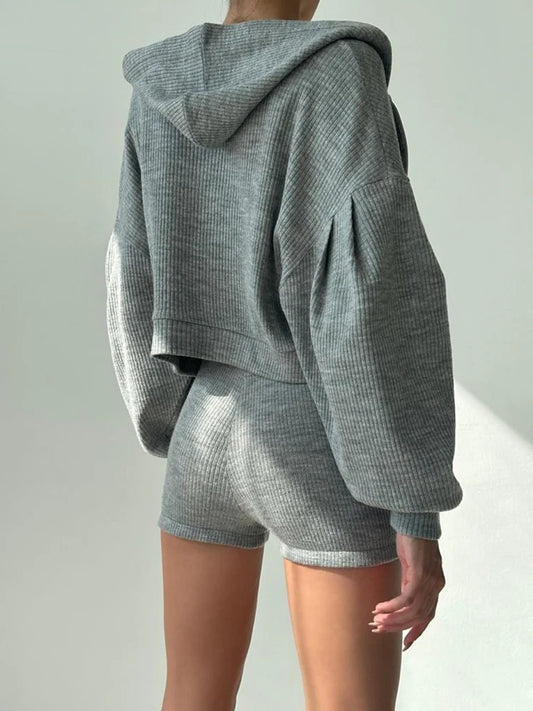 Sporty Style 3 piece Set Cotton Halter + Cotton Short +Cotton Hoodies Women¡¯s Causal Simple Knitter Suits Fashion Classical
