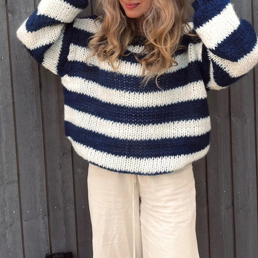Striped Loose Fit Knitted Pullovers Women Autumn Spring Fashion Long Sleeve Knitwear Vintage Grunge Y2K Sweater Preppy Clothes