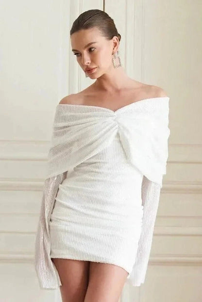 Pleated Long Sleeve Strapless Mini Dress with Patchwork
