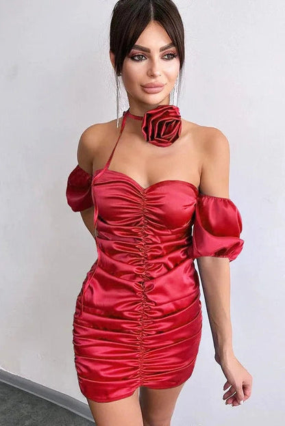 Strapless Pleated Slim Fit Mini Dress