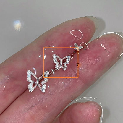Lizakosht Mini Butterfly Stud Earrings Silver Rhinestone for Women and Girls Fashion Jewelry