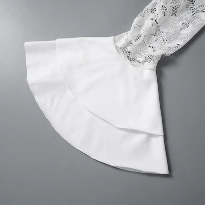 Long Sleeve Streetwear White Lace Dress For Women Slash Neck Outfits See Through Fashions Vestidos Elegantes Para Mujer Ruffles
