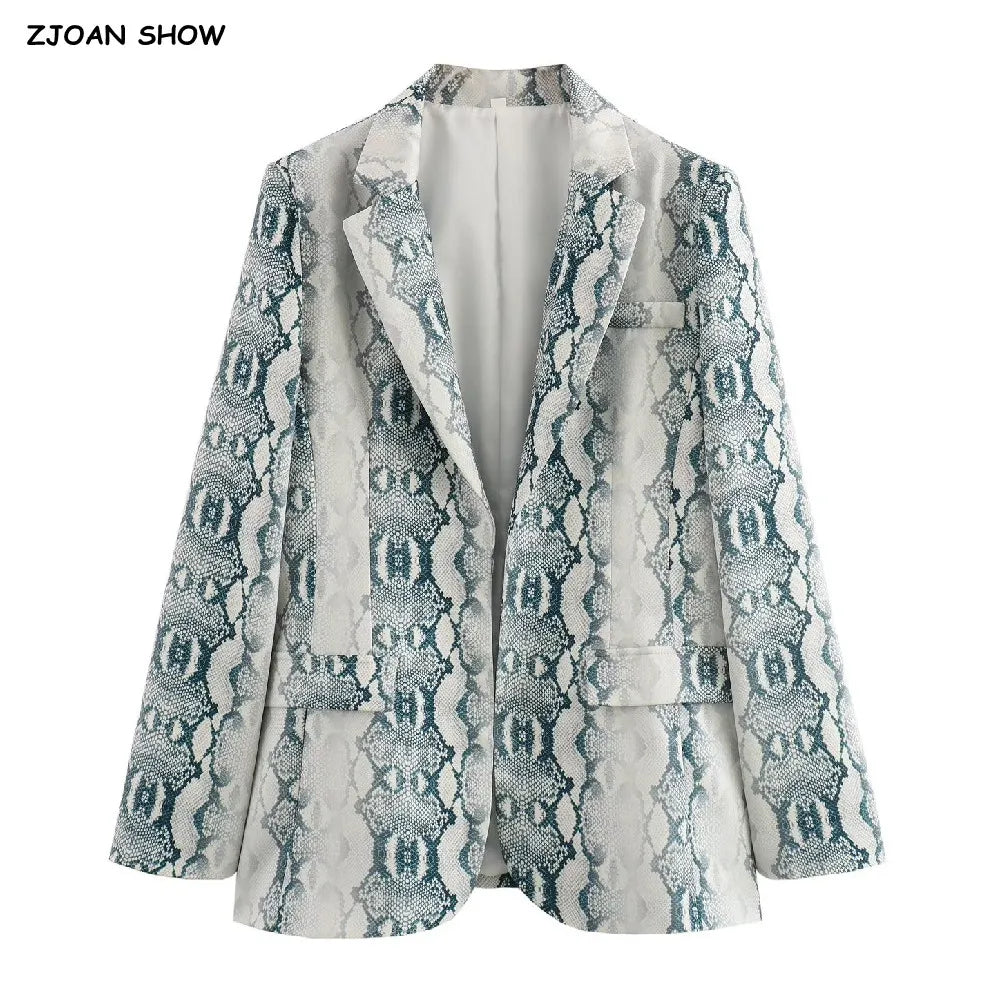 Autumn Free style Open Stitching Animal Snake Print BF Blazer Boyfriend Vintage Women Long Sleeve Suit Loose Female Coat