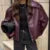 Fashion Lapel Leather Bomber Jacket Women Loose Zipper Long Sleeves Locomotive Coat  Autumn New Lady High Street Outerwear