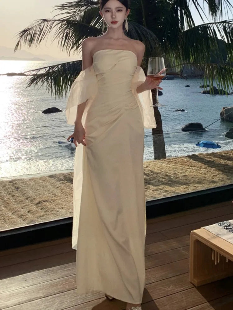Elegant Wedding Long Dresses for Women Strapless Bodycon Mermaid Evening Party Dress Slim Prom Robe Korean Fashion Vestido Mujer