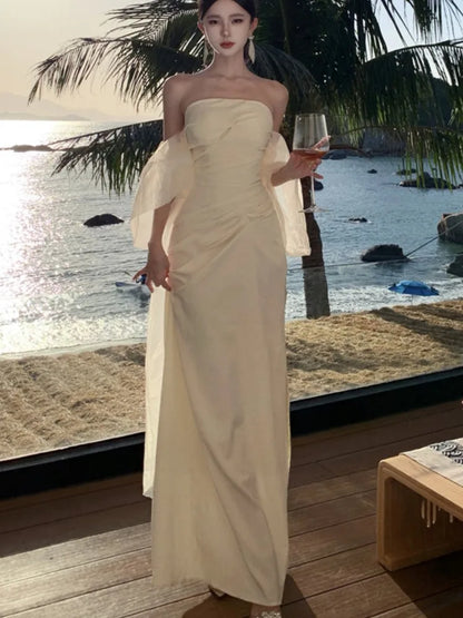 Elegant Wedding Long Dresses for Women Strapless Bodycon Mermaid Evening Party Dress Slim Prom Robe Korean Fashion Vestido Mujer