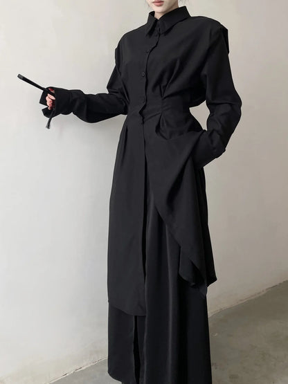 Unisex Black Split Hem Long Coat