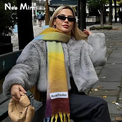 Winter Faux Rabbit Fur Coat Women Chic Fashion Soft Warm Furry Fur Jacket Street Style Girl Outerwear Overcoat