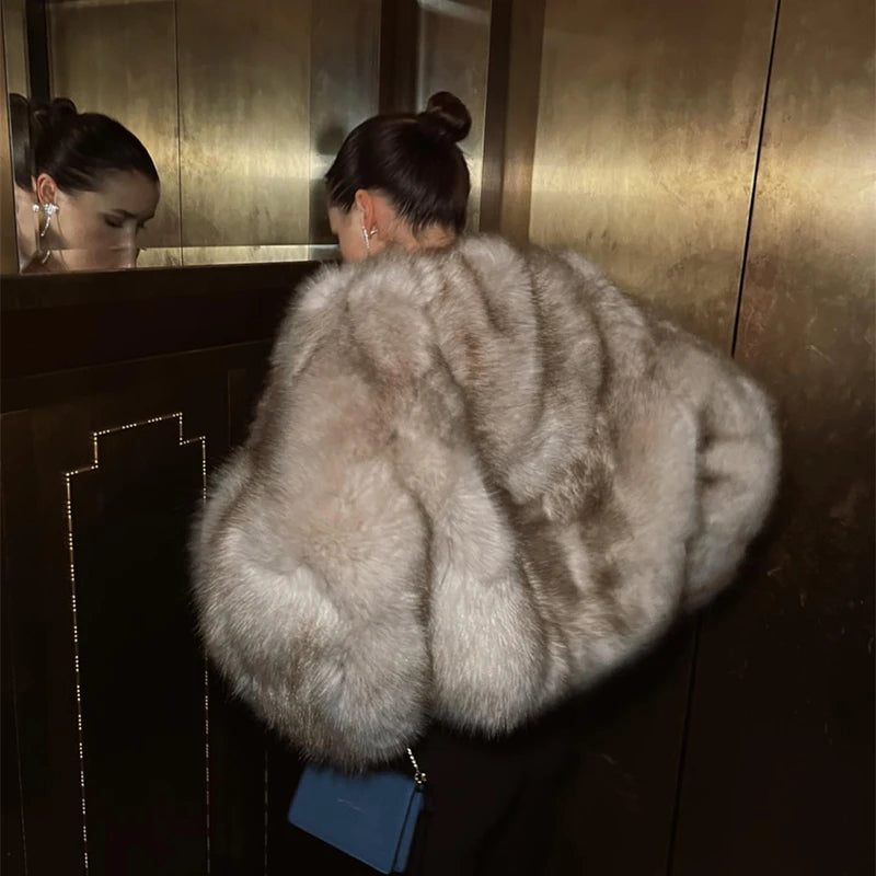 Chic Street Blogger Fashion Girls  Winter Trendy Faux Raccoon Fox Fur Coat Jacket Women Thick Warm Cropped Fluffy Overcoats