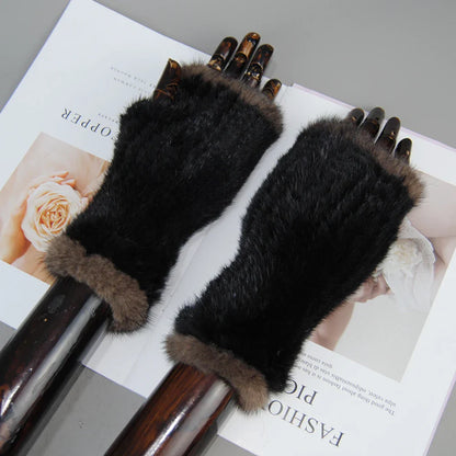 Winter Warm Fingerless Mink Fur Gloves